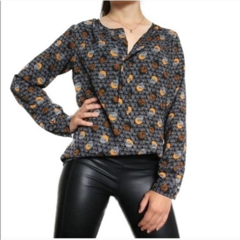 CABI Limited Edition Eclipse Moon Long Sleeve‎ Blouse Style# 3131 Black Gold Sm
